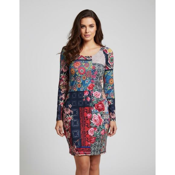 Johnny Was Verdell Patchwork Floral Festival Boho Shift Dress XL Scoop Neck - Picture 1 of 9